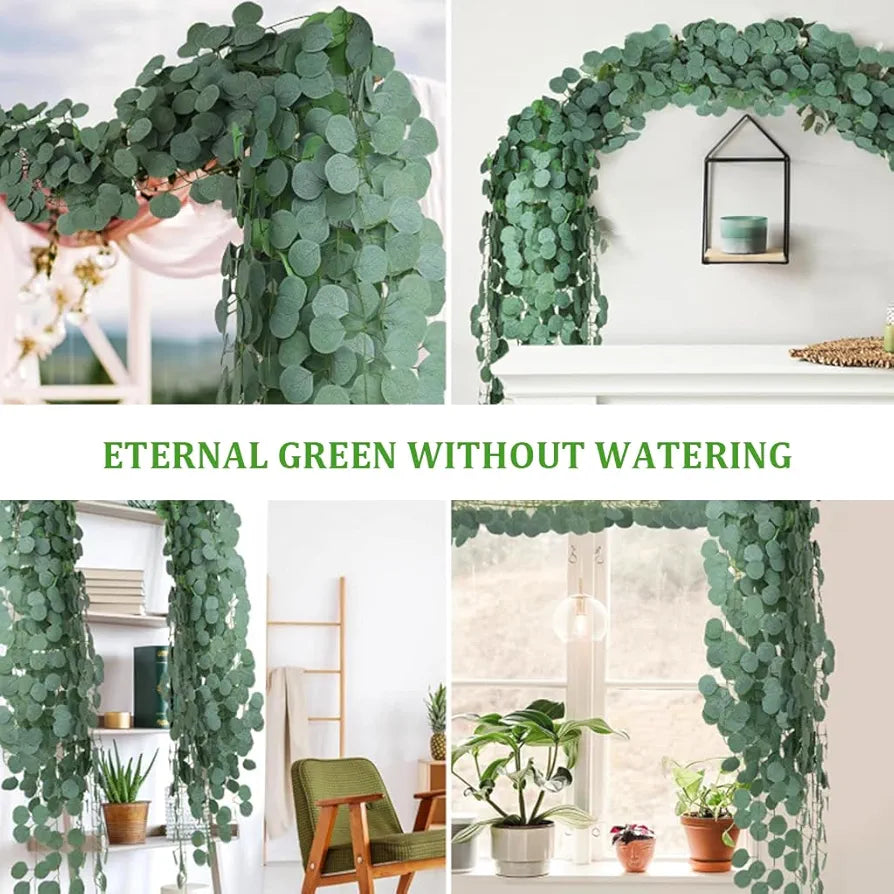 HASTHIP® 6 Pack Eucalyptus Garland, Artificial Eucalyptus Leaves Table Greenery Garland Wreath Vines Handmade Garlands for Wedding Backdrop Indoor Outdoor Arch Wall Decoration, 2.4M